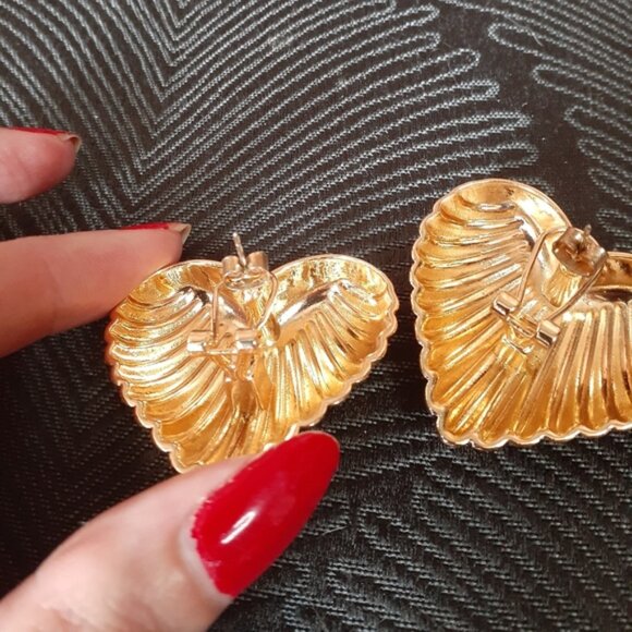 Zara Gold Heart-Shaped Statement Earrings - Picture 10 of 13